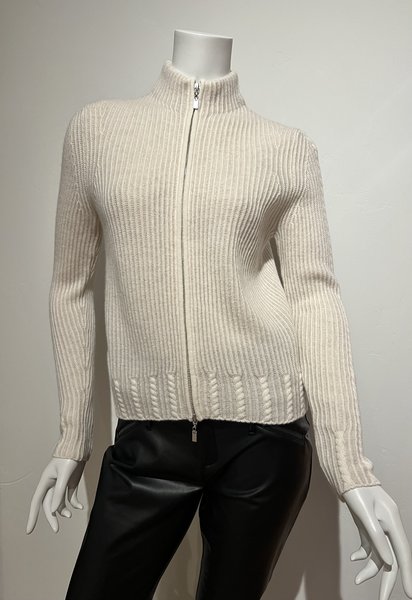 KINROSS CASHMERE LRSC5-141 RIB ZIP CARDIGAN