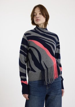 BRODIE FINE CASHMERE ZEBRA FRINGE MOCK